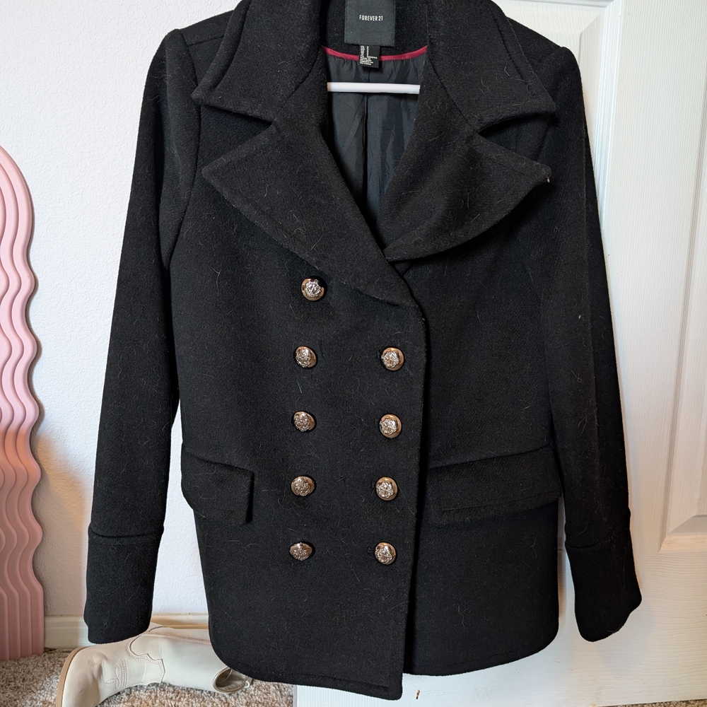 Forever 21 Black Double-Breasted Women's Coat